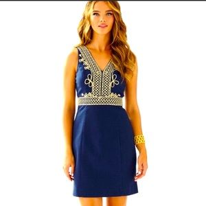 Lilly Pulitzer🪸Navy and gold embroidered dress🌴